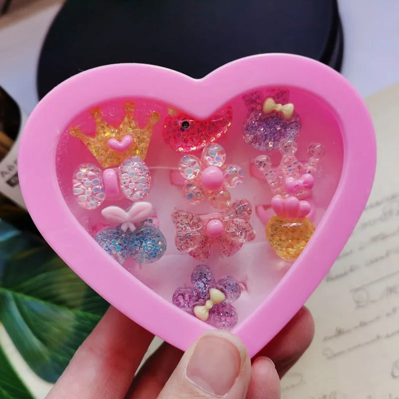 10pcs/lot Children's Cartoon Rings Candy Flower Animal Bow Shape Ring Set Mix Finger Jewellery Rings Kid Girls Toys Anillo