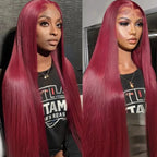 30Inch Burgundy Bone Straight 99J Colored 13x4 Lace Front Wig Human Hair 13x6 HD Transparent Lace Frontal Wigs For Women
