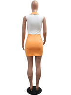 Beyprern New Fashion Contrast Patchwork Shirt Dress For Women Sleeveless Polo Neck Sporty Mini Dress Night Club Outfits