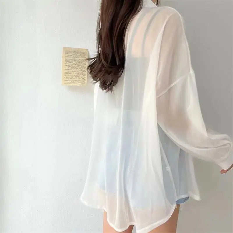 7 Colors Shirts Women Sheer Thin Chic Summer Simple Solid Sun-proof Tops Fashion Baggy All-match Basic Korean Style Sexy Clothes