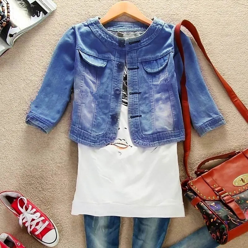 2023 Spring/Summer New Denim Jacket Women's Korean Casual Slim All-Match Short Crop Sleeve Short Sleeve Denim Button Up Top
