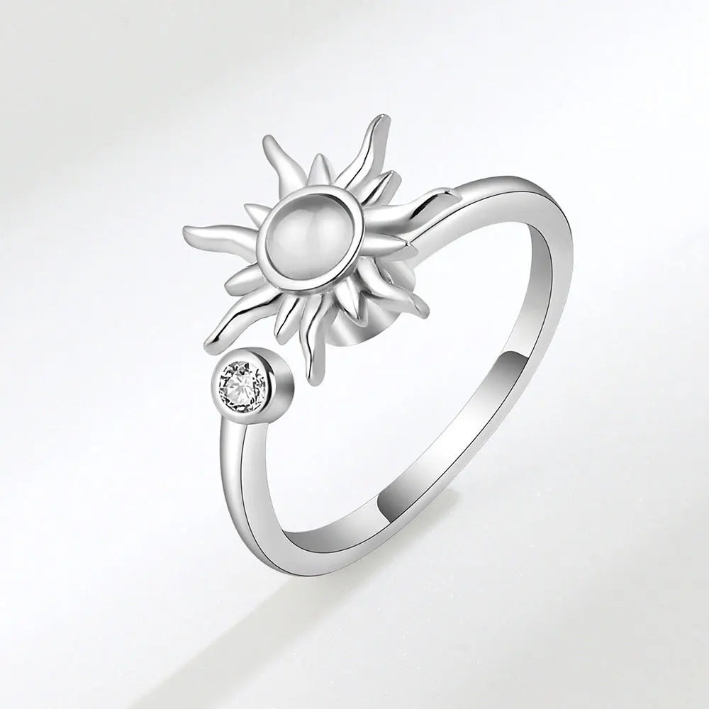 925 Sterling Silver Zircon Sunflower Spinner Rings for Women Adjustable Anti Stress Rings Fashion Party Gift 2022 New Hot Sale