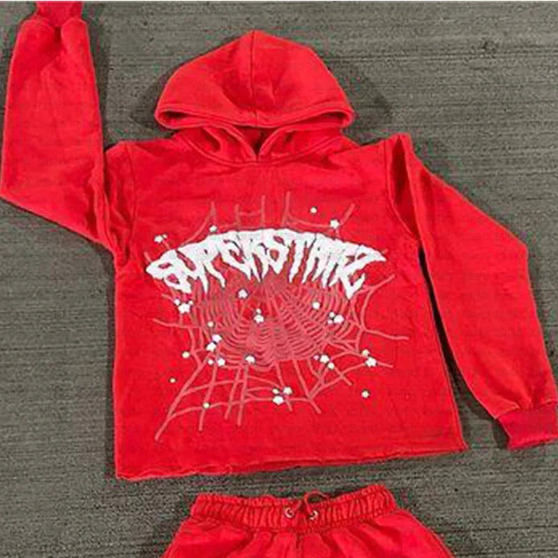 BIG PROMOTION Y2K European and American Autumn/Winter Men's Hip Hop Street Spider Web Letter Printed Loose Hooded Sweater