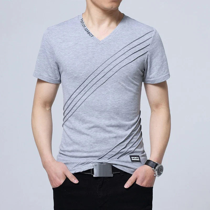 BROWON Summer Fashion T-shirt Men Short Sleeve V-neck Cotton Regular Fit Plus Size Men Casual T-shirt 5XL