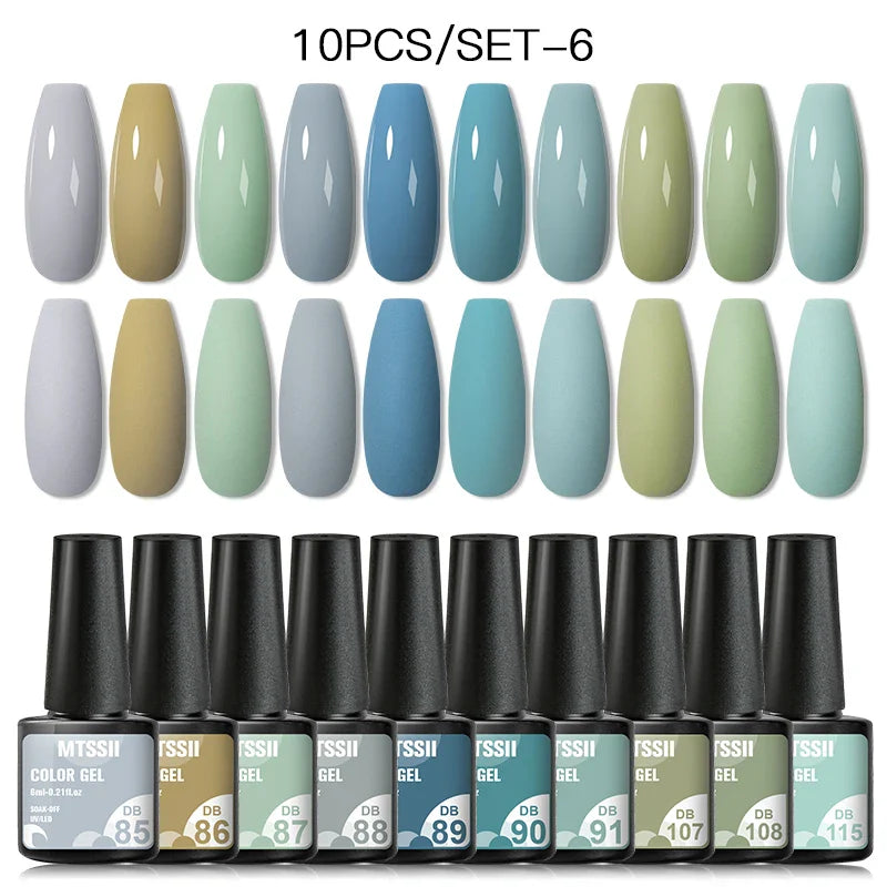 10PCS/Set Gel Nail Polish Set 125 Colors Glitter Semi Permanent Hybrid Gel Varnishes Base Top Coat Soak Off UV LED Nail Art Gel