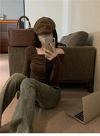 Elegant Off-Shoulder Long Sleeve Knitted Top For Women 2023 Autumn Slimming Smooth Base Layer T-Shirt Polyester Fiber Full Sleev