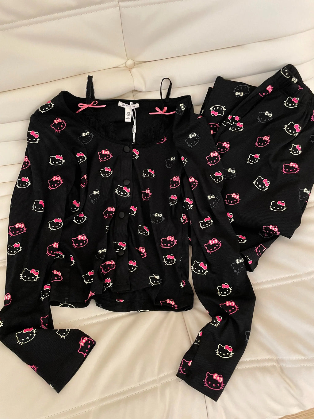 2Pcs/Set Girl's Cotton Pajama Built-in Bra Outdoor Wear Spring Autumn Hello Kitty Collection Home Clothing Sanrio Loungewear
