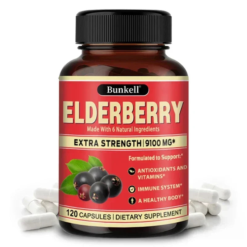 Elderberry Capsules - Rich in Vitamins - Supports Antioxidant, Immune System Health, Non-GMO,Dietary Supplement