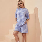 2Piece Suit Women T-Shirt Shorts Set Tie Dye Loose tshirt and wide leg middle shorts with pockets female Casual Soft Summer Sets