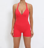 Gym Sport Jumpsuit Short Jumpsuit with Pocket Women Sportswear One Piece Yoga Set Sexy Backless Scrunch Fitness Overalls Romper