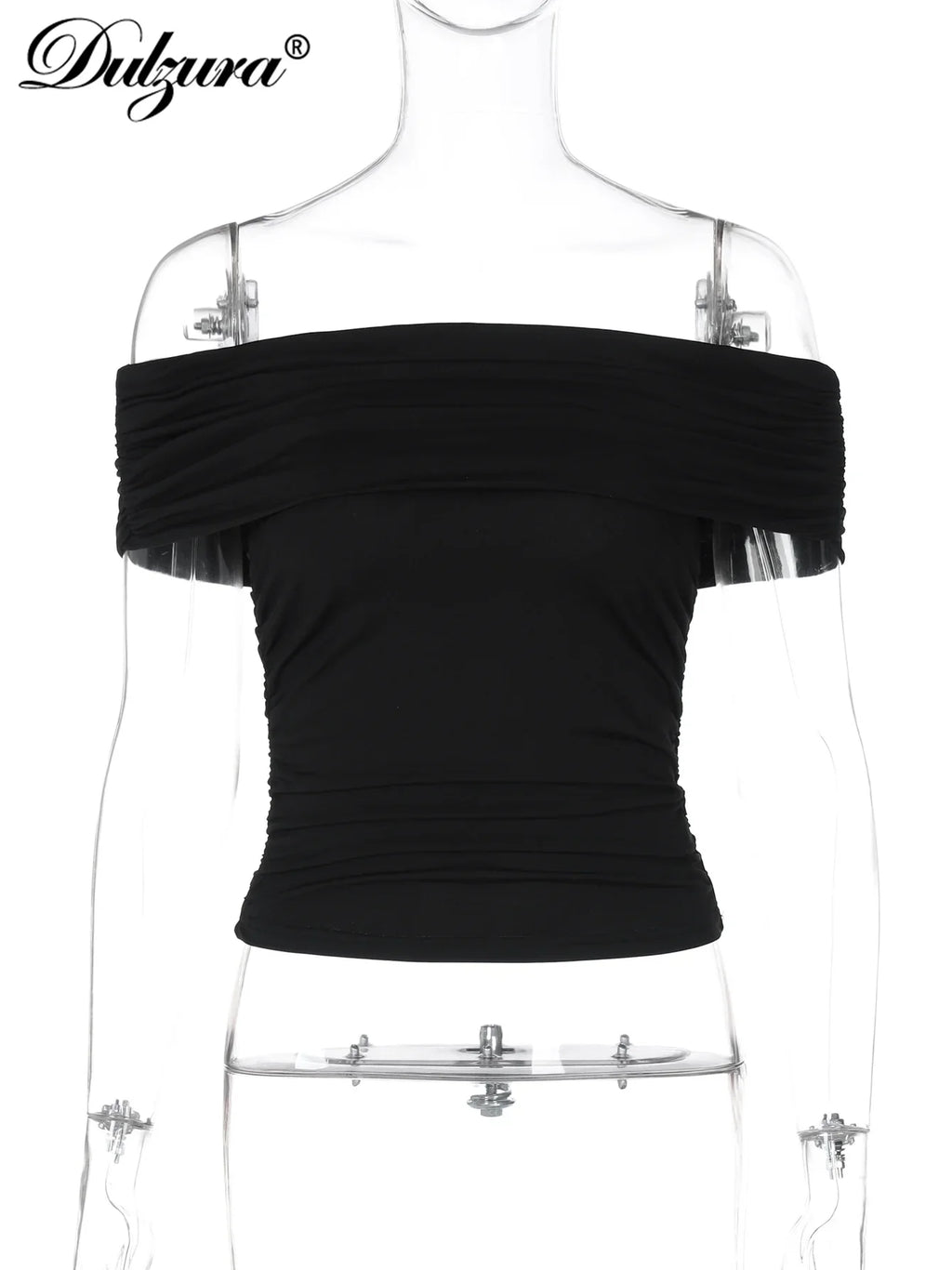 Dulzura Sleeveless Off Shoulder Ruched Bodycon Crop Top Solid Sexy Elegant T-Shirt Party Club Streetwear Spring Summer Top