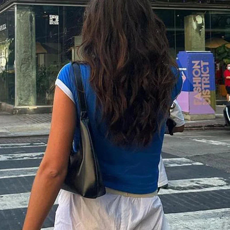 BRASIL Letter Graphics Print Goth Y2k Yellow Skinny Cropped Tees Women Sexy Streetwear 2000s Harajuku New Woman Clothing T-Shirt