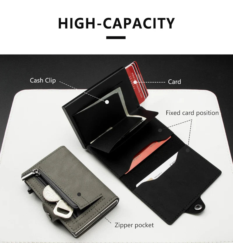 CASEKEY Pink Wallet Slim Minimalist Leather Pop UP Wallet Rfid Blocking Mini Aluminum Automatic Card Holder for Women Men