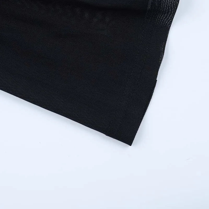 American Fashion Gothic Style Mesh Black Silk Sexy Trousers Suit Women's Summer Street Hip-hop Y2K Black Flared Pants