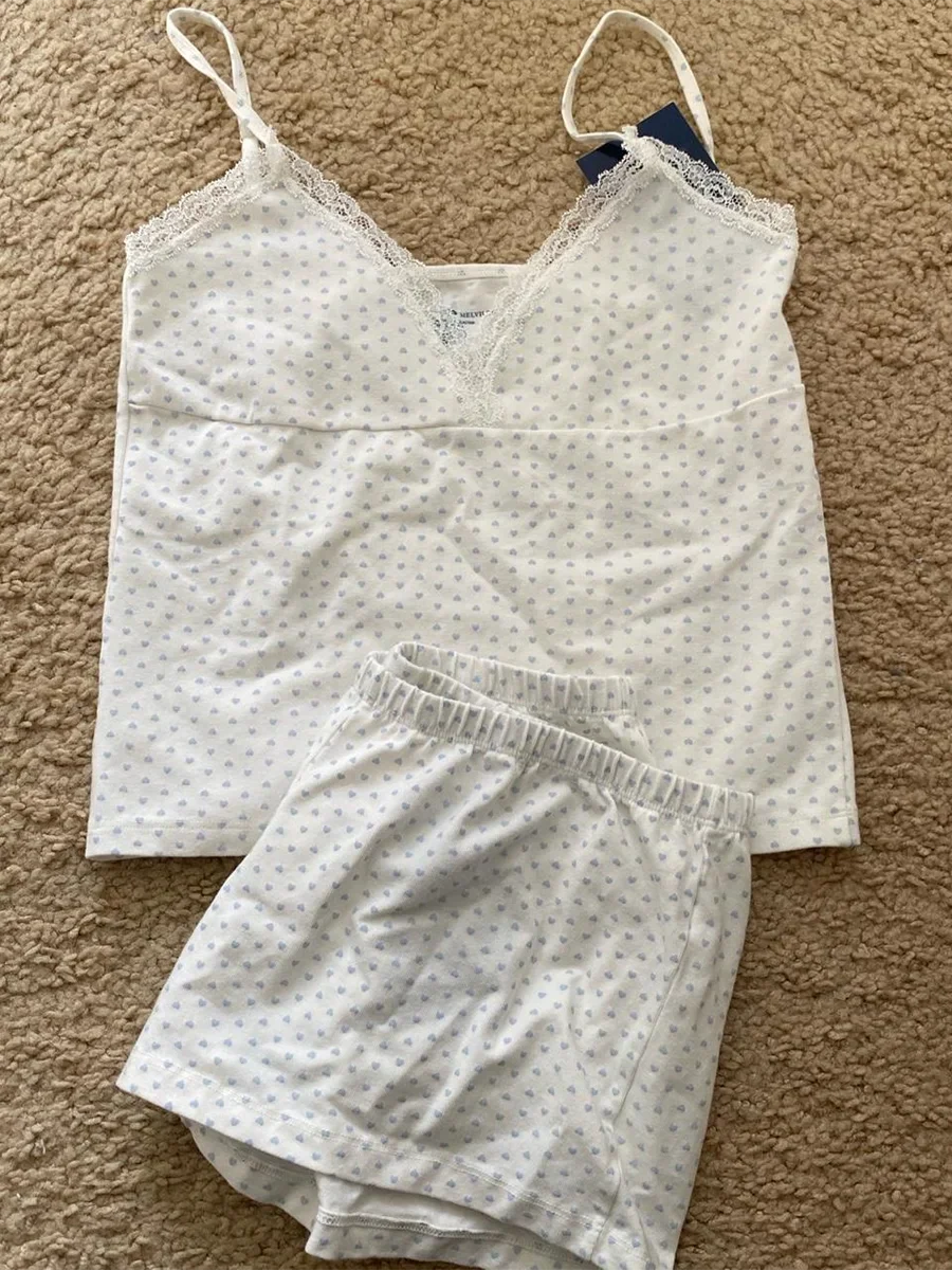 Blue Striped Tank Shorts Pajama Set Women Summer Sleeveless Crop Top+Elastic Waist Straight Short Pant Cotton Home 2 Piece Sets