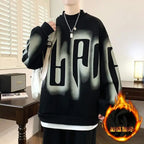 Autumn Winter Long Sleeve Print Letter Casual Hoodies Sweatshirts Thick Fake Two Pieces Fashion Tops Korean Trend Men Clothing
