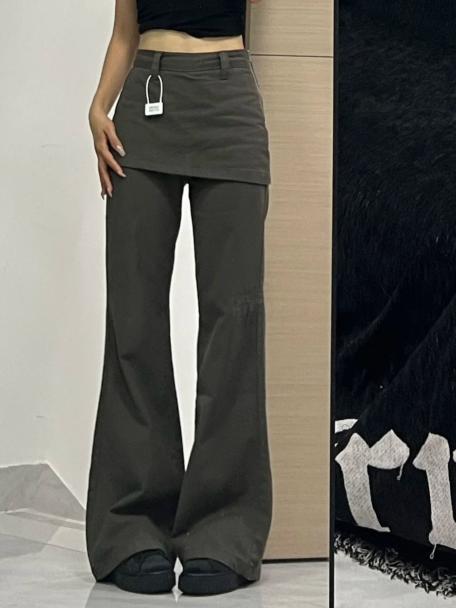 Botvotee Fake Two-Piece Plus size Wide Leg Jeans for Women 2025 New Y2k Fashion Streetwear High Waisted Flare Denim Pants