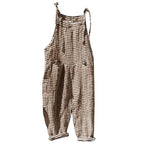 Casual Striped Overalls Korean Style Women's Summer Loose Fit Suspenders Jumpsuits Contrast Color Wide Leg Pants WIth Pockets