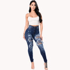 Botvotee Ripped Skinny High Waisted Pencil Jeans for Women Casual Y2K Streetwear Denim Pants Dark Blue Elastic Jeans Woman