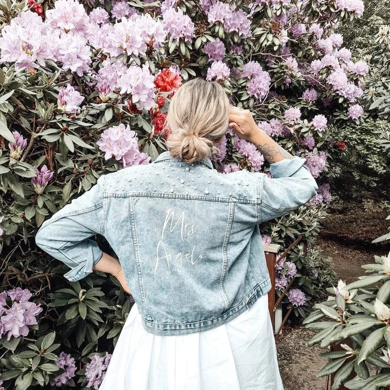 Bachelorette Jean Jackets Hen Party Gift Custom Bride Denim Jacket Pearl Mrs Outerwear Bridesmaid Personalised Coats Wedding Day