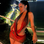 Combhasaki Womens Summer Beachwear Y2K Halter Deep V-Neck Sleeveless Backless Flower Tie-dye Print Bodycon Slim Short Mini Dress