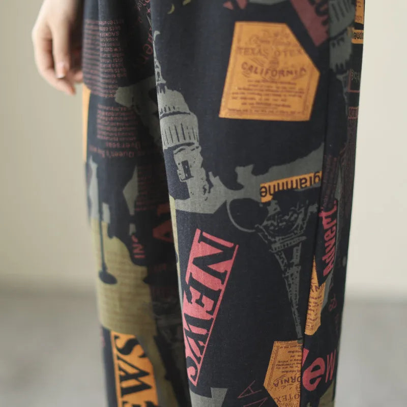 1pcs Spring Summer Women Cotton Comfort Breathable Pants Female Grid Flower Print Casual Loose Pant Lady Haren Straight Leg Pant