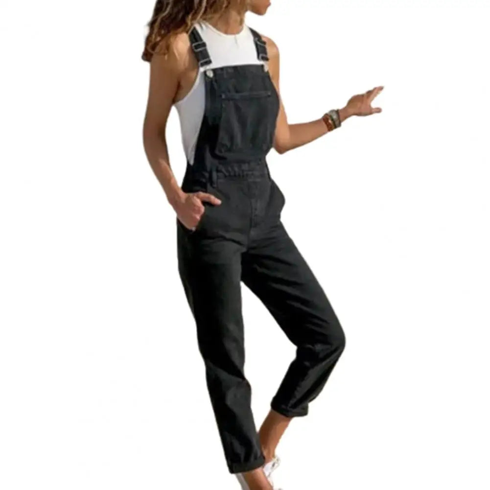 Denim Overalls with Pockets Distressed Denim Overalls Stylish Plus Size Denim Jumpsuit with Adjustable Straps Side Pockets