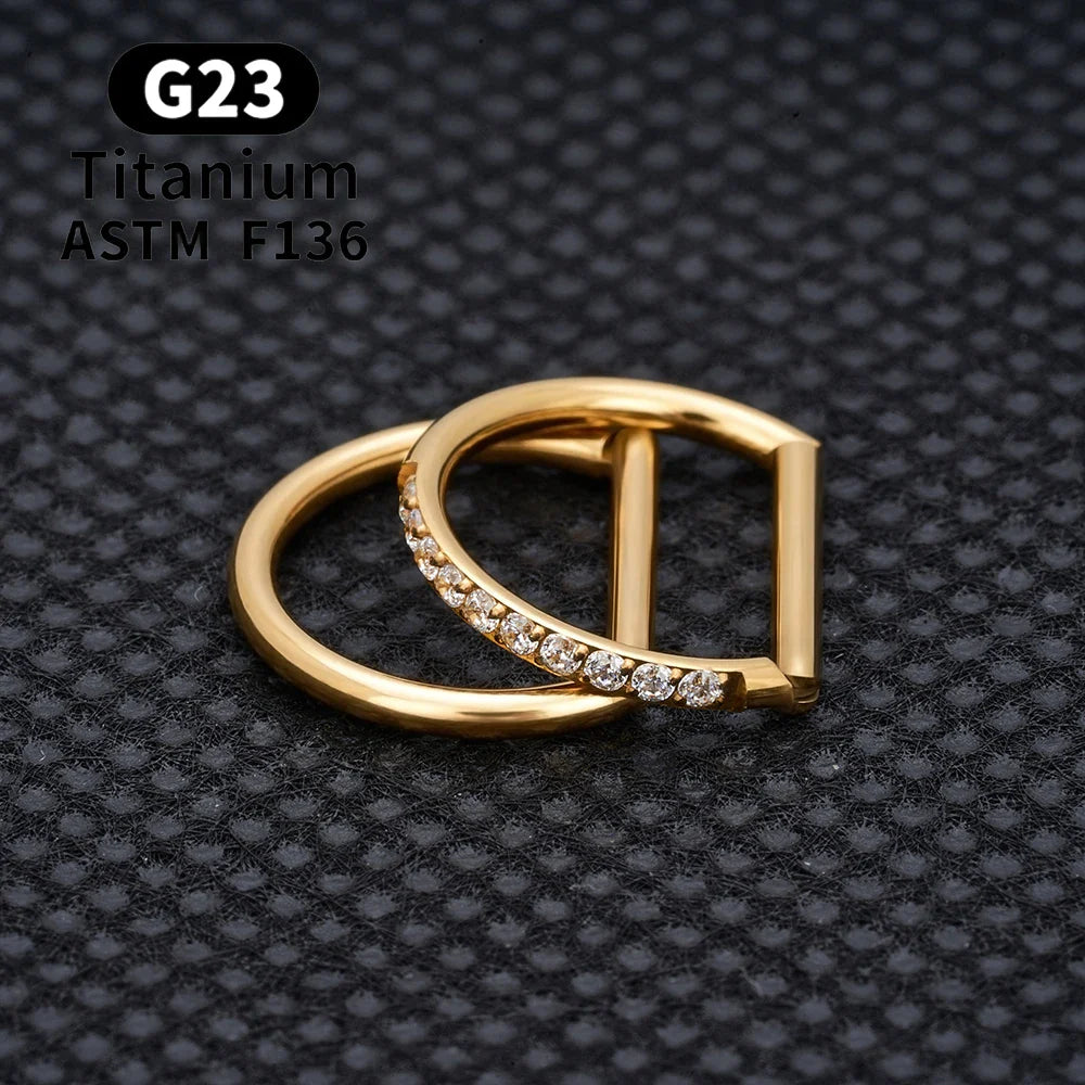 1/10PCS F136 G23 Titanium Piercing Nose Ring D Shape Hinged Segment CZ 16G Clicke Cartilage Tragus Helix Earrings Body Jewelry