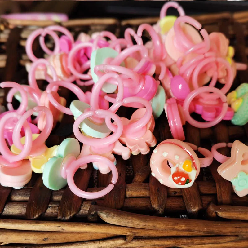 10pcs/lot Children's Cartoon Rings Candy Flower Animal Bow Shape Ring Set Mix Finger Jewellery Rings Kid Girls Toys Anillo