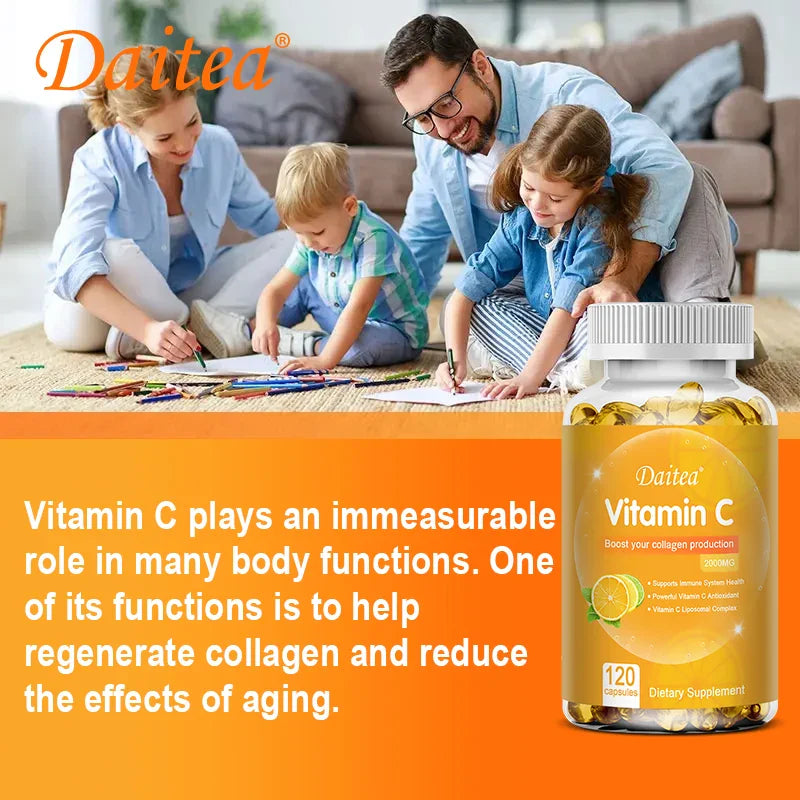 Daitea Vitamin C Capsules 2000 mg Nutritional Supplement - Antioxidants promote skin, hair, nails and immune health