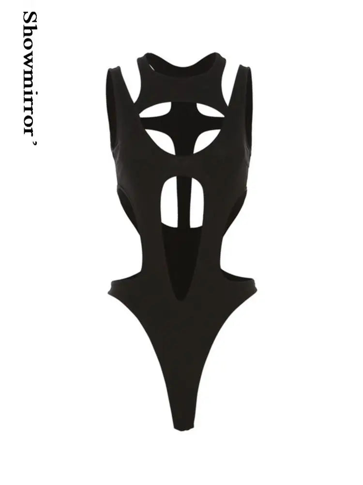 Gothic tops Y2k clothes sexy spicy hollow out bodysuit nigh clubwearr ashion women's patchwork slim fitting jumpsuit top tees