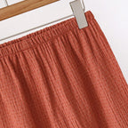 2025 New Japanese Spring/Summer Couple Pajama Set 100% Cotton Crepe Short Sleeve and Long Pants Two Piece Home Suit Thin Style