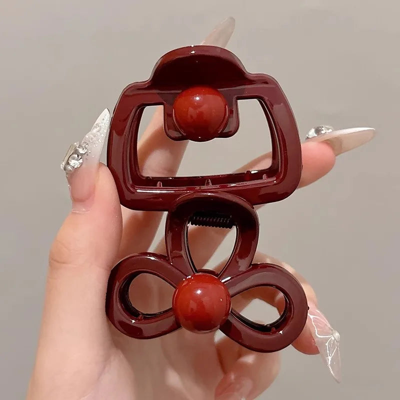 2Pcs/set Vintage Blue Polka Dot Red Bow Hair Clip Shark Claw Clamp Hairpin Barrette Korean Hair Headwear Accessory For Women