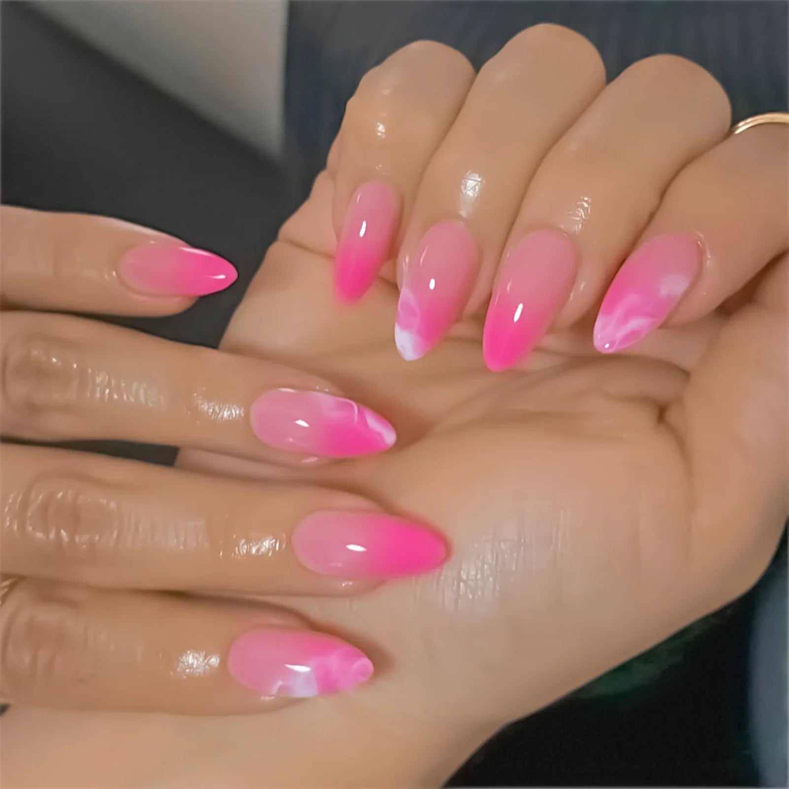 24pcs Black Gradients Long Paragraph Fashion Manicure Patch Reusable Adhesive False Nails Almond Fake Nails Press On Stiletto