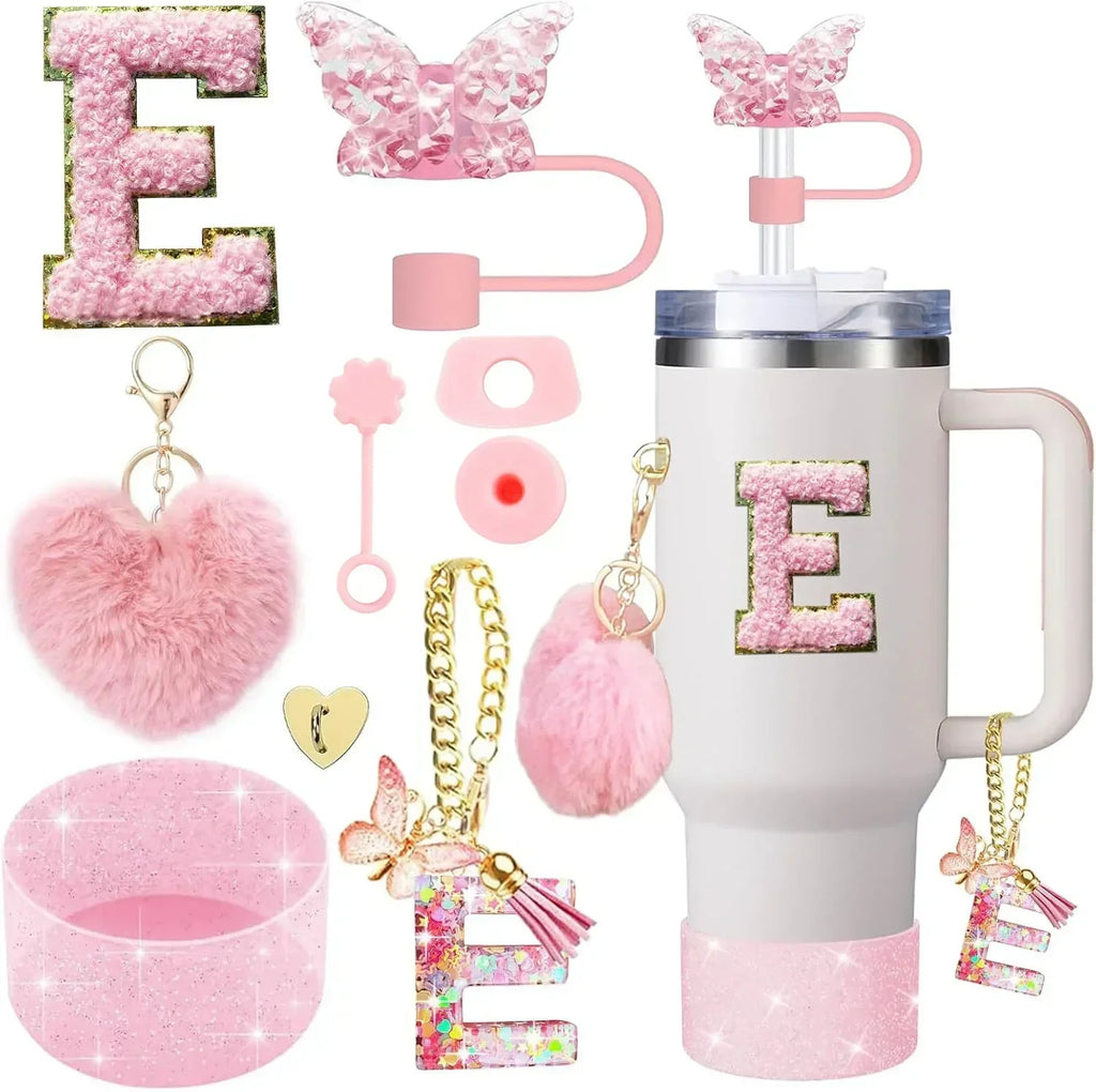 9PCS Accessory Set for Stanley Cup 30oz 40oz Butterfly Straw Cover Cap Silicone Boot Charm Initials Sticker Spill Proof Stopper