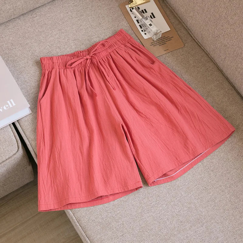 2024 Women Cotton Shorts,Summer Casual Solid Two Pockets shorts high waist loose shorts for girls Soft Cool female shorts