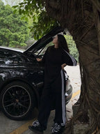 American Street-bombing Leisure Sportswear Suit Female Summer Student Loose Versatile Short-sleeved Trousers Two-piece Suit Tide