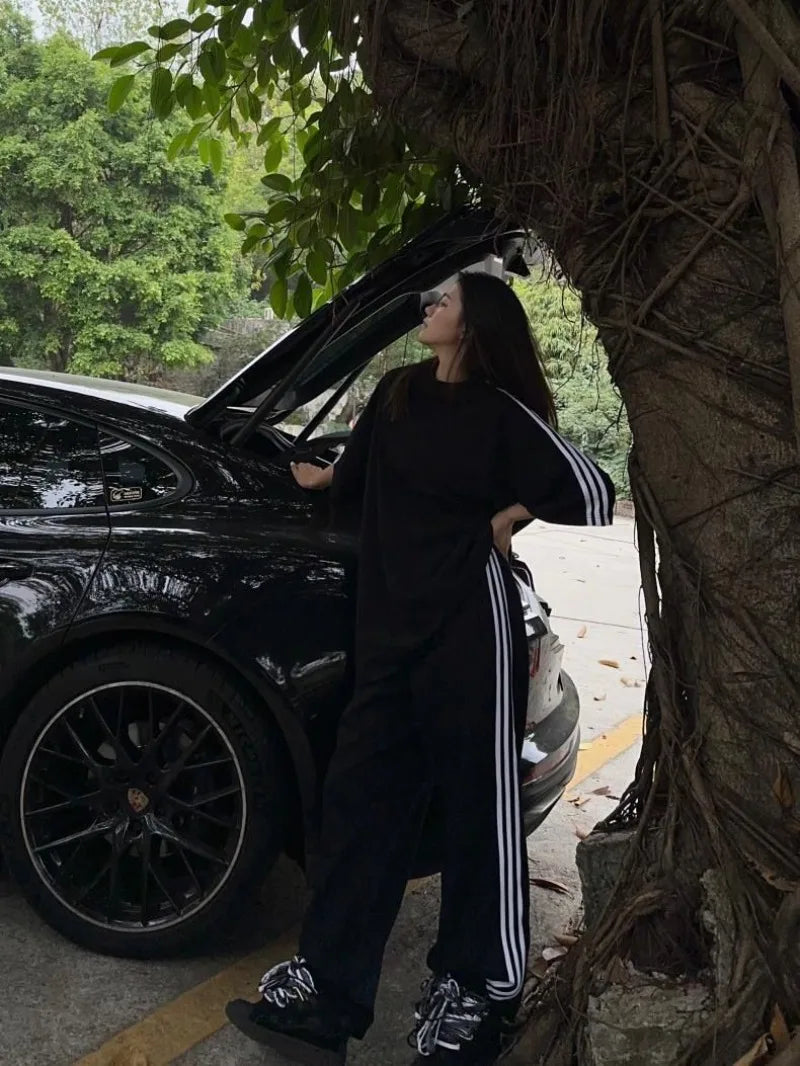 American Street-bombing Leisure Sportswear Suit Female Summer Student Loose Versatile Short-sleeved Trousers Two-piece Suit Tide