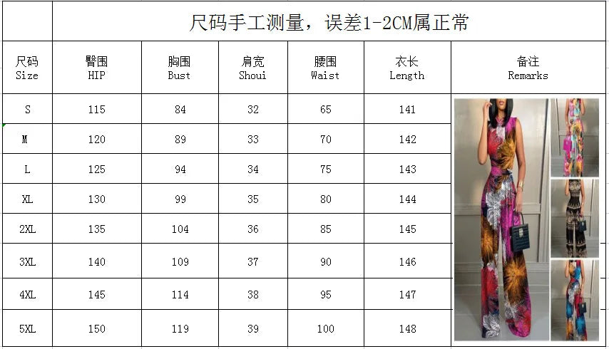 Elegant Women Wide Leg Long Juumpsuit 2024 Spring Summer Fashion Printed Sleeveless Casual Holiday Bodysuits Jumpsuits Trousers