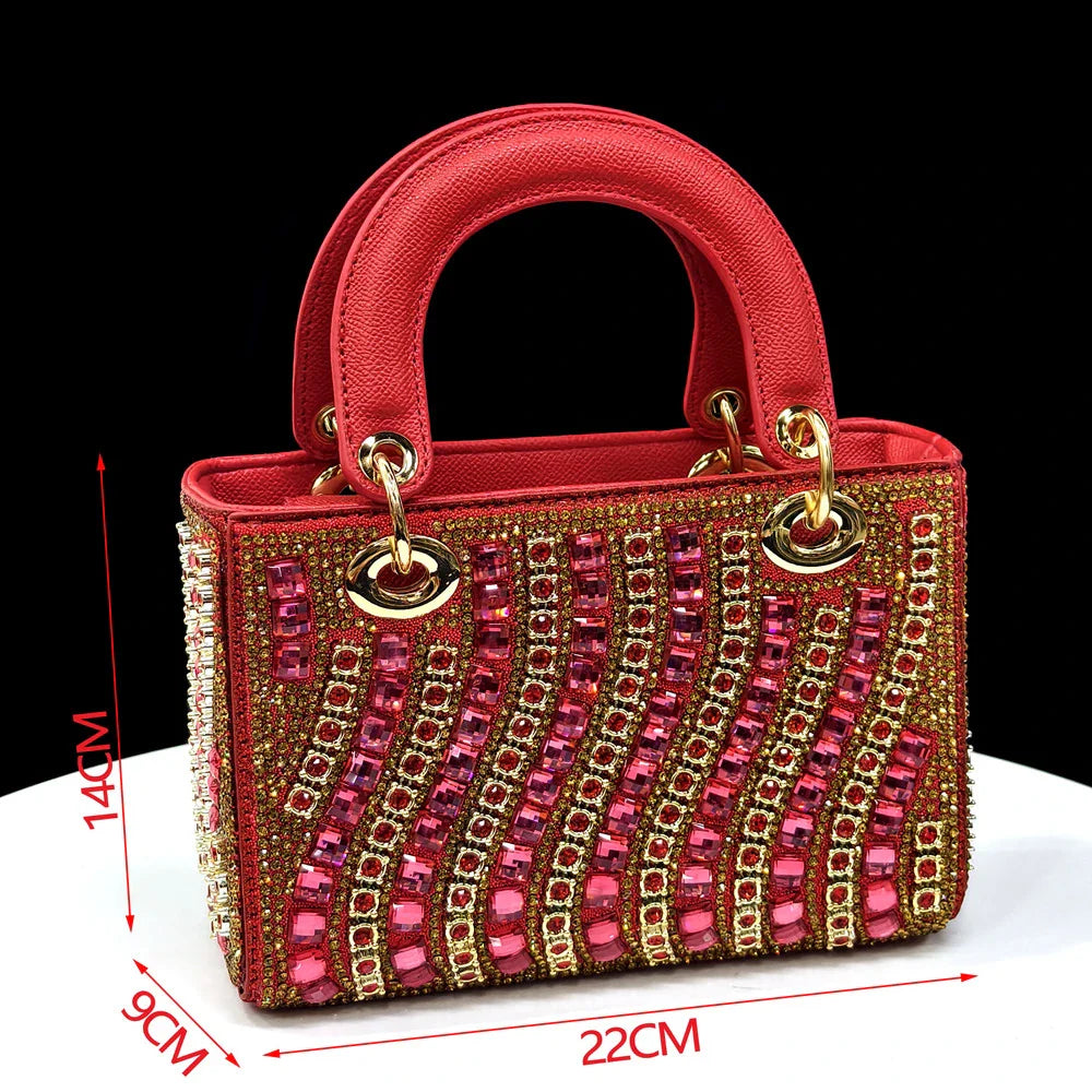 2025 Luxurious Italian Women's Party Shoes & Bag Set â€?Elegant Golden Rhinestone Spring/Summer Sandals with Pointed High Heels f