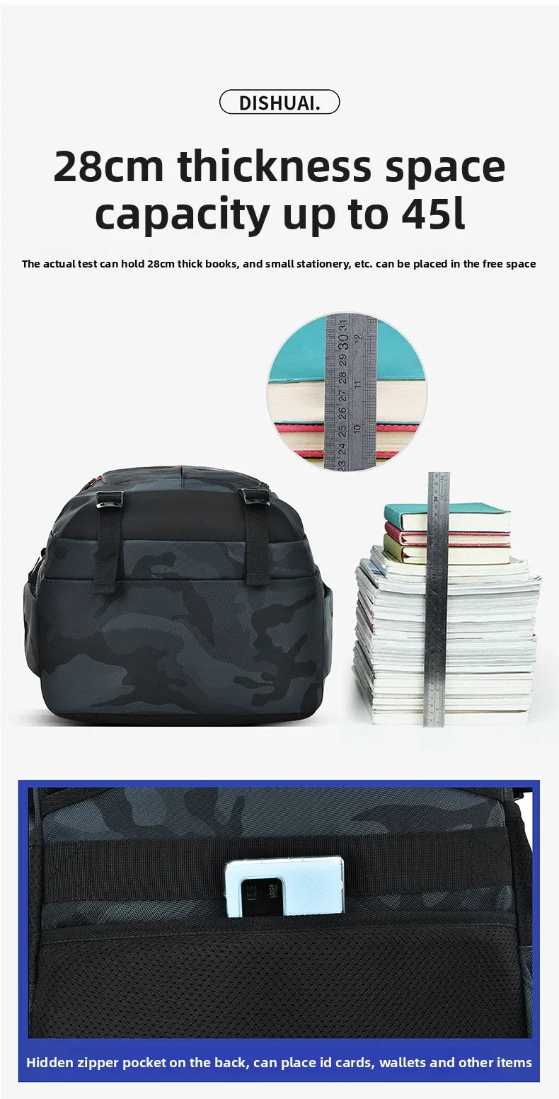 2025 new camouflage backpack for boys High capacity school bag for junior high school students Outdoor travel backpack for men