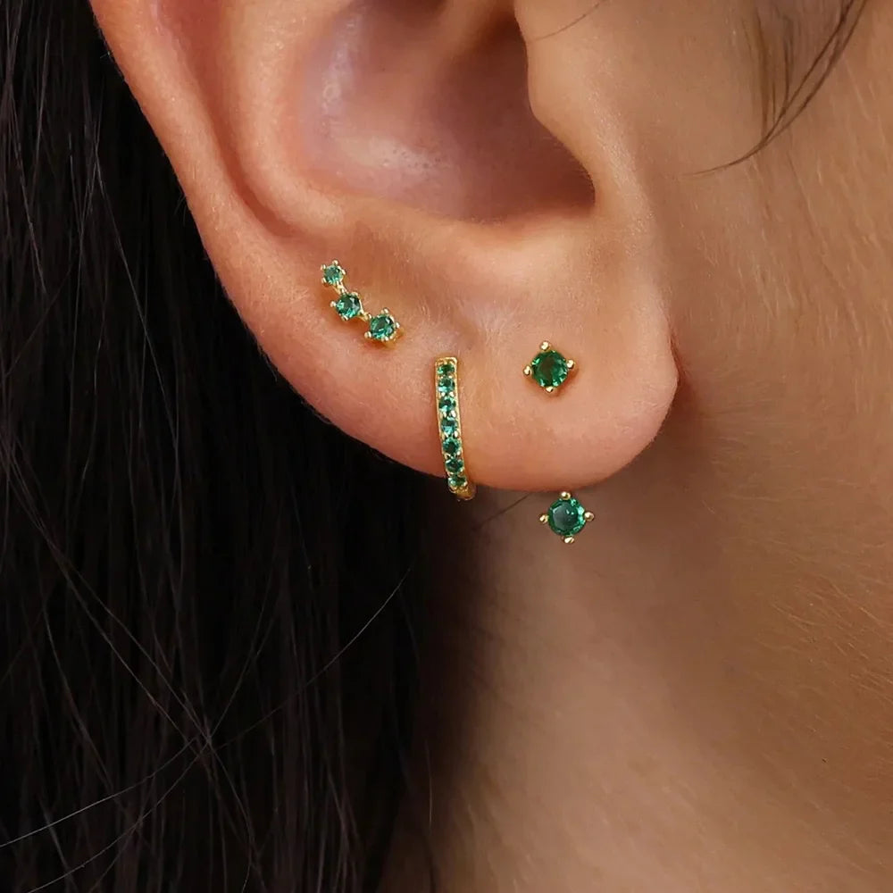 3 Pairs Exquisite Zircon Little Huggies Hoop Earrings Set for Women Stainless Steel Unique Cartilage Earring Piercing Jewelry