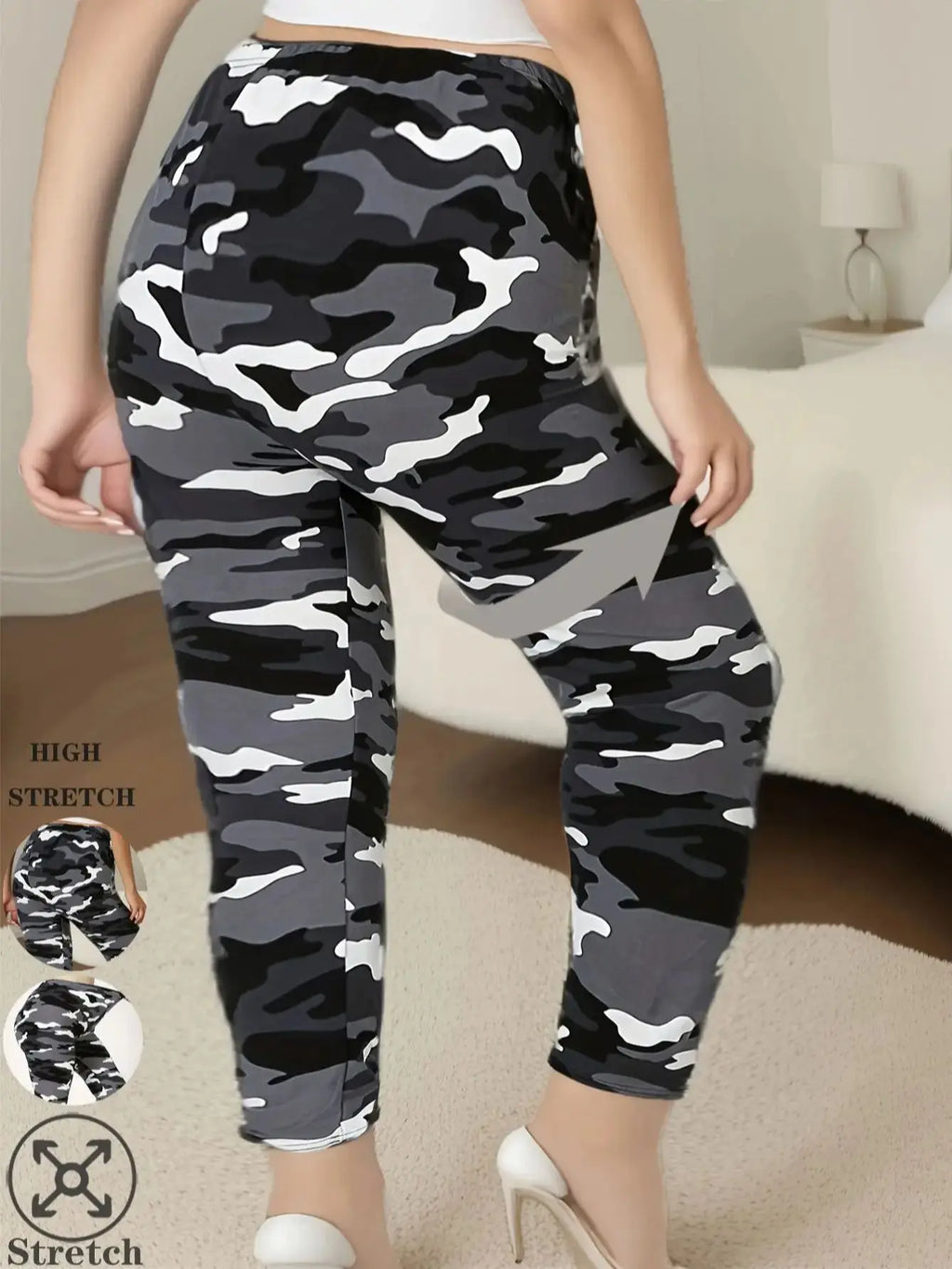 CUHAKCI Plus Size High Stretch Women's Leggings Camouflage White Gray Pants Sports casual tight fit Sports Cropped Pants