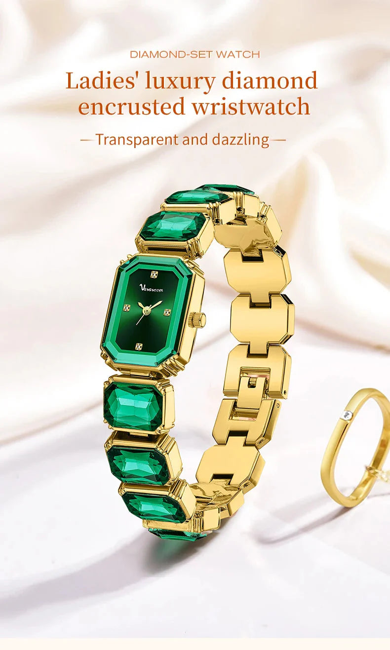 1PC Luxury Women's Watch Fashion Stainless Steel Gold Gorgeous Water Diamond Square Quartz Movement Gift Wrist Watches for Women