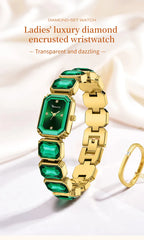 1PC Luxury Women's Watch Fashion Stainless Steel Gold Gorgeous Water Diamond Square Quartz Movement Gift Wrist Watches for Women