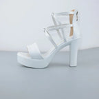 Big Size 32-43 Block Heel Platform Sandals Women Wedding Shoes 2025 Summer High Heels Gladiator Sandals Patent Leather Sandals