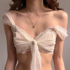 Candyhot Sexy Mesh Perspective Crop Tops Summer Y2K Lace Low cut Slim Strap Top High Street Fashion Nightclub Top Women's Wear