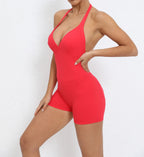 Gym Sport Jumpsuit Short Jumpsuit with Pocket Women Sportswear One Piece Yoga Set Sexy Backless Scrunch Fitness Overalls Romper