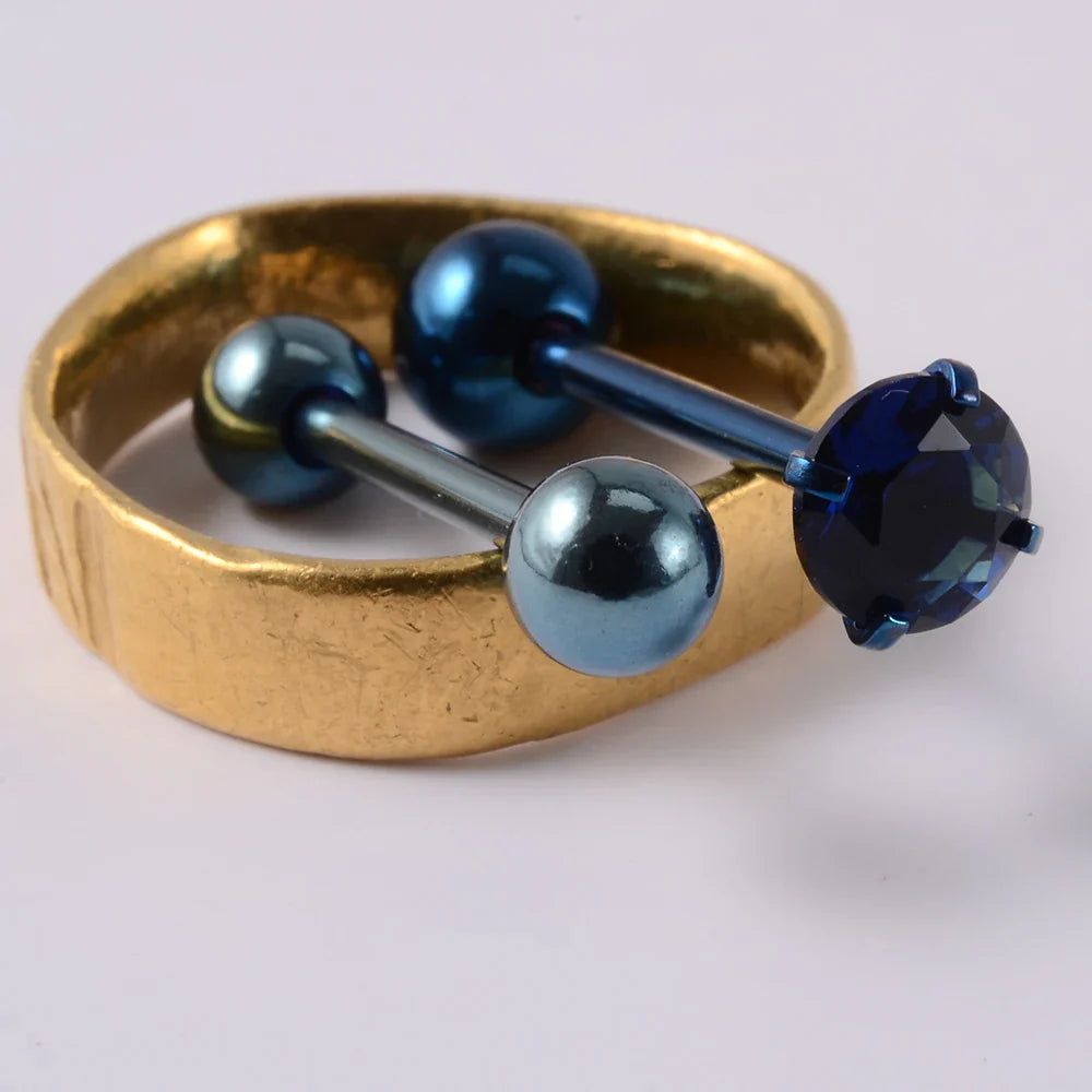 2PCS Anti-Allergy Surgical Steel  Prong Zircon Tongue Barbell Piercings Ball Tongue Barbell Rings Fashion Piercing Jewelry