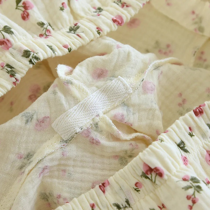 2025 Spring and Autumn Women's Pajama Set 100% Cotton Crepe Long sleeved Pants Two piece Cute and Sweet Home Fury Set Ladies